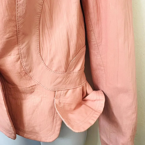 Vintage Cache Light Pink Small Cropped Leather Jacket Blazer - Picture 10 of 16